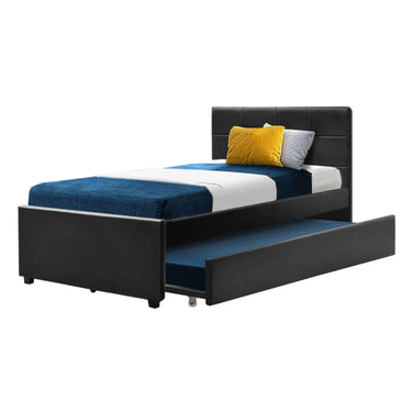 Modern Black Trundle Bed Frame | King Single Size, Hardwood with Drawers & Tufted Design - Easy Assembly, Contemporary Bedroom Decor